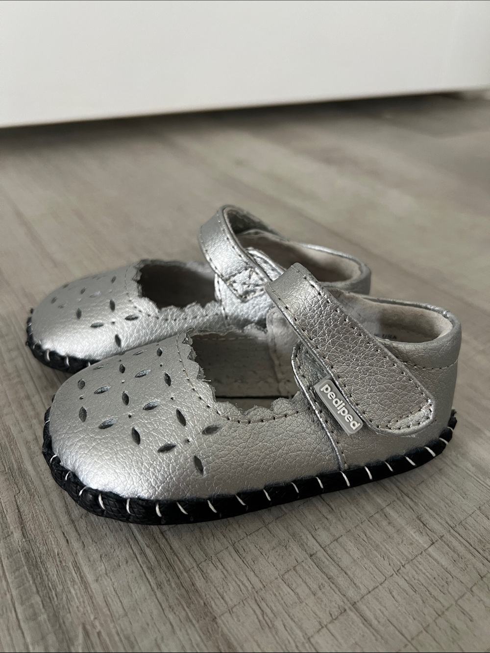 pediped Silver Leather Mary Jane Walker Shoes
